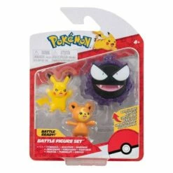 JAZWARES Φιγούρες Δράσης Pokemon - Teddiursa, Pikachu & Gastly (6cm)